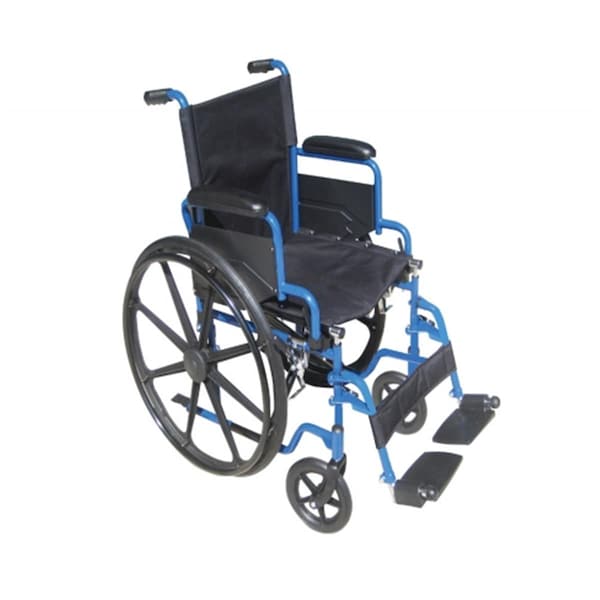 Refuah Blue Streak Wheelchair with Flip Back Detachable Desk Arms and Swing-away Foot Rest- Blue RE1768 - main